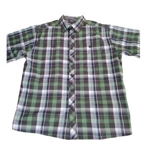 Eddie Bauer Button Up Shirt Men XL Green White Plaid Classic Fit Short Sleeves‎